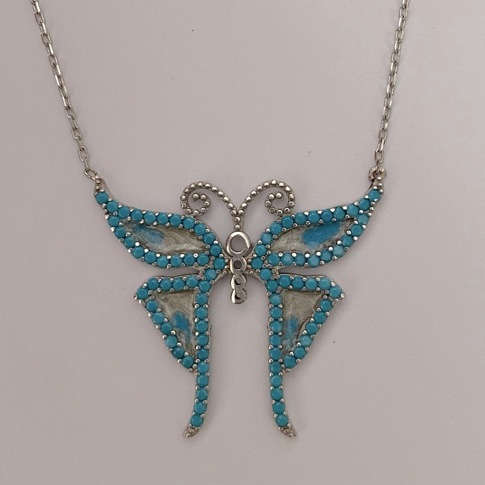 🦋925 Silver butterfly turquoise enamel necklace